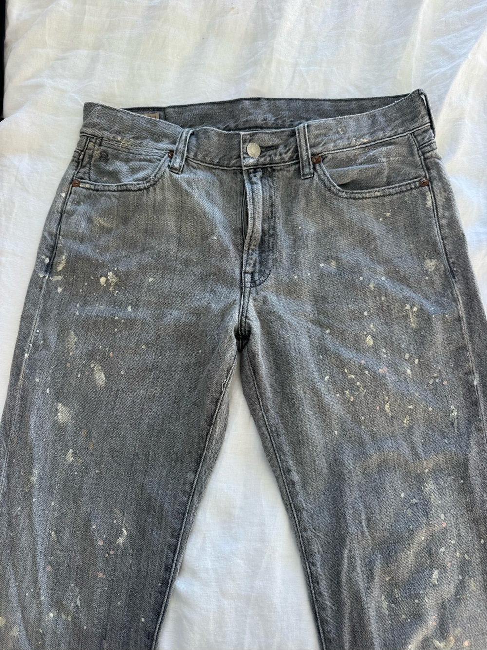 Polo by Ralph Lauren Women's Gray Distressed Boyfriend Jeans with Paint-Splatter